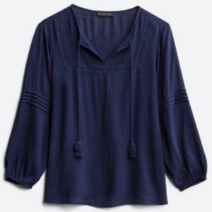 Carsie Navy Crochet Detail Top